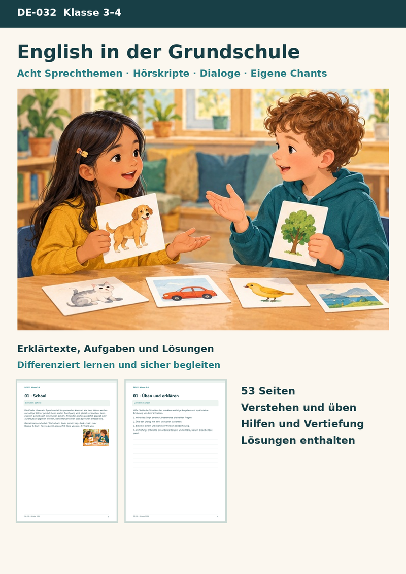 Englisch Klasse 3/4 – Sprechen und Hörverstehen gezielt fördern mit acht Sprechthemen, Dialogen und Chants – Titelbild