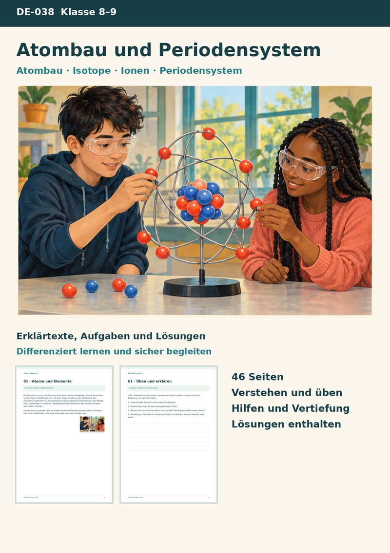 Atombau und Periodensystem – Kern und Hülle, Isotope, Ionen und das vereinfachte Schalenmodell – Titelbild