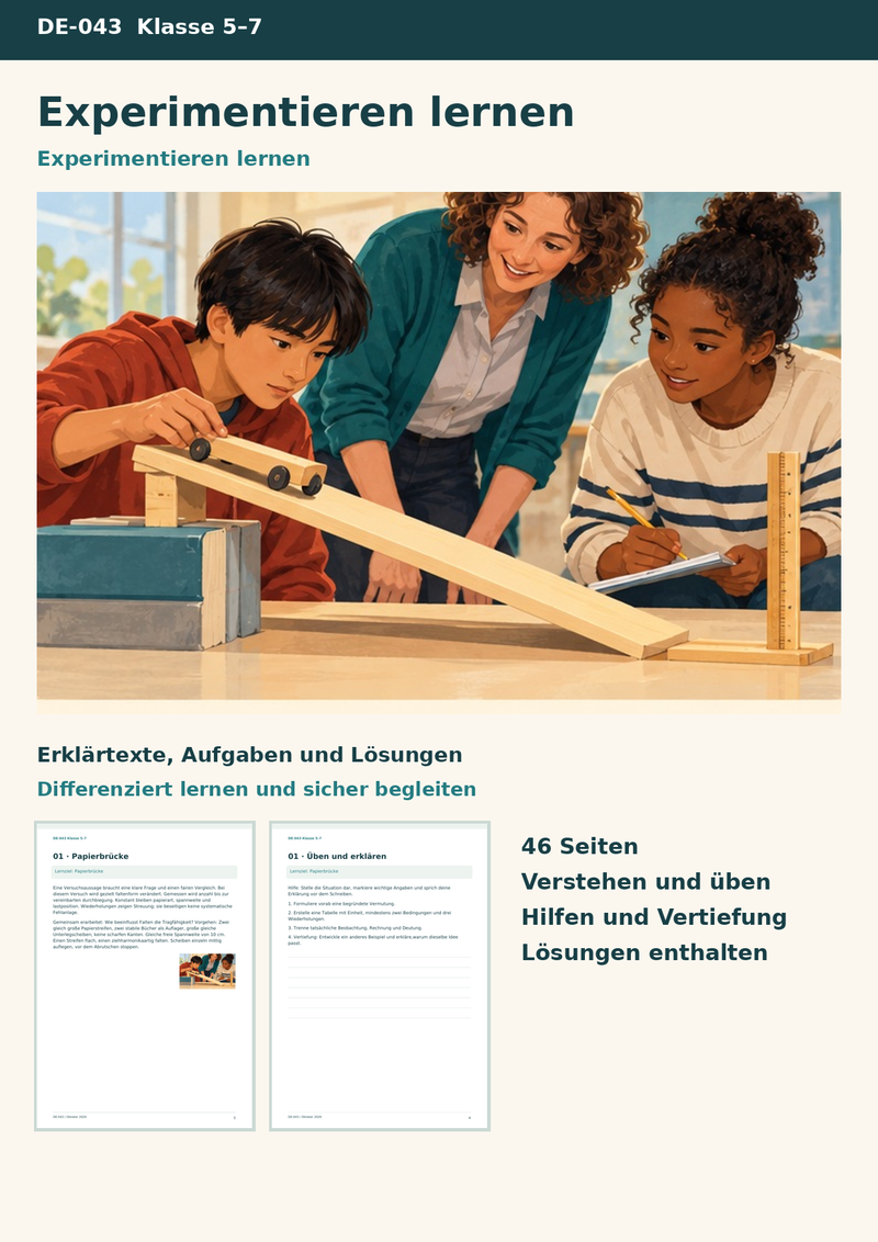 Experimentieren lernen – Hypothese, Variable und Messfehler an acht Versuchen von Papierbrücke bis Reibung – Titelbild