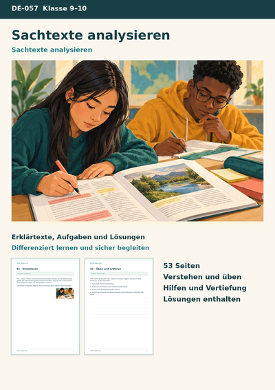 Sachtexte analysieren – Vorbereitung auf die Abschlussprüfung mit Analysematerial und Musteranalyse | Deutsch Klasse 9/10