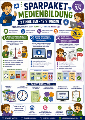Sparpaket Medienbildung: 3 Einheiten · 12 Stunden | Medien richtig nutzen | Grundschule Klasse 3/4