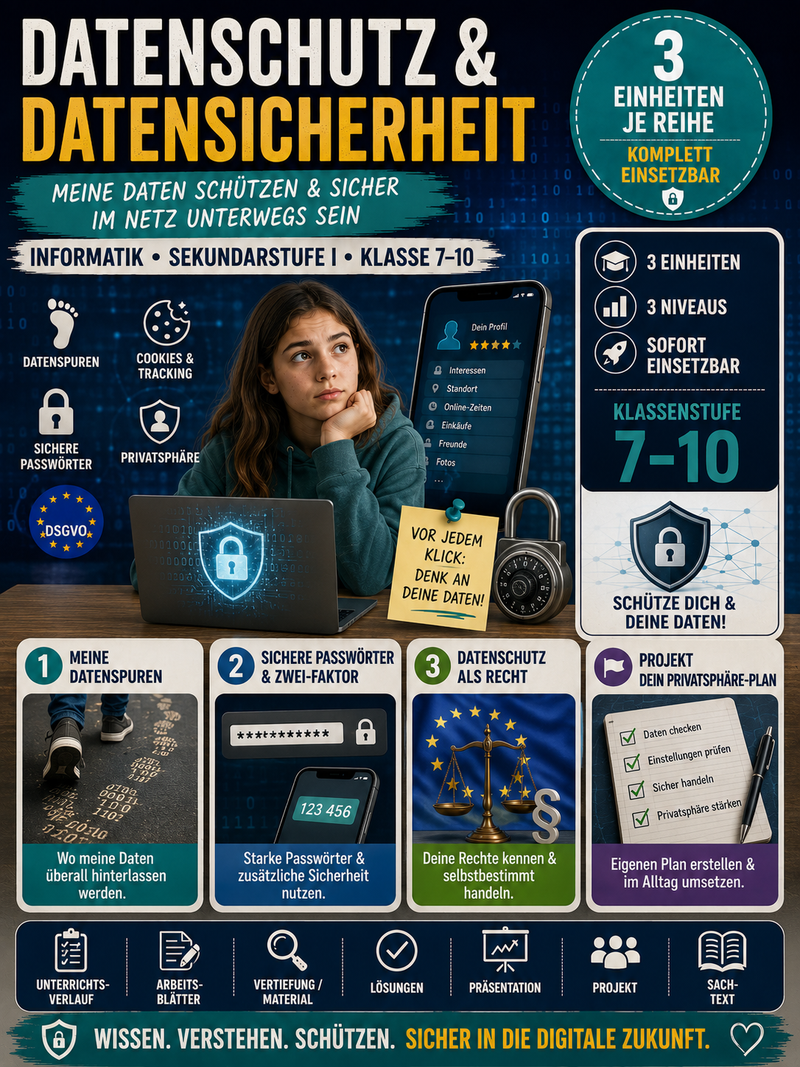 Datenschutz und Datensicherheit – Informatik Unterrichtsmaterial (Sek I, Klasse 7–10)