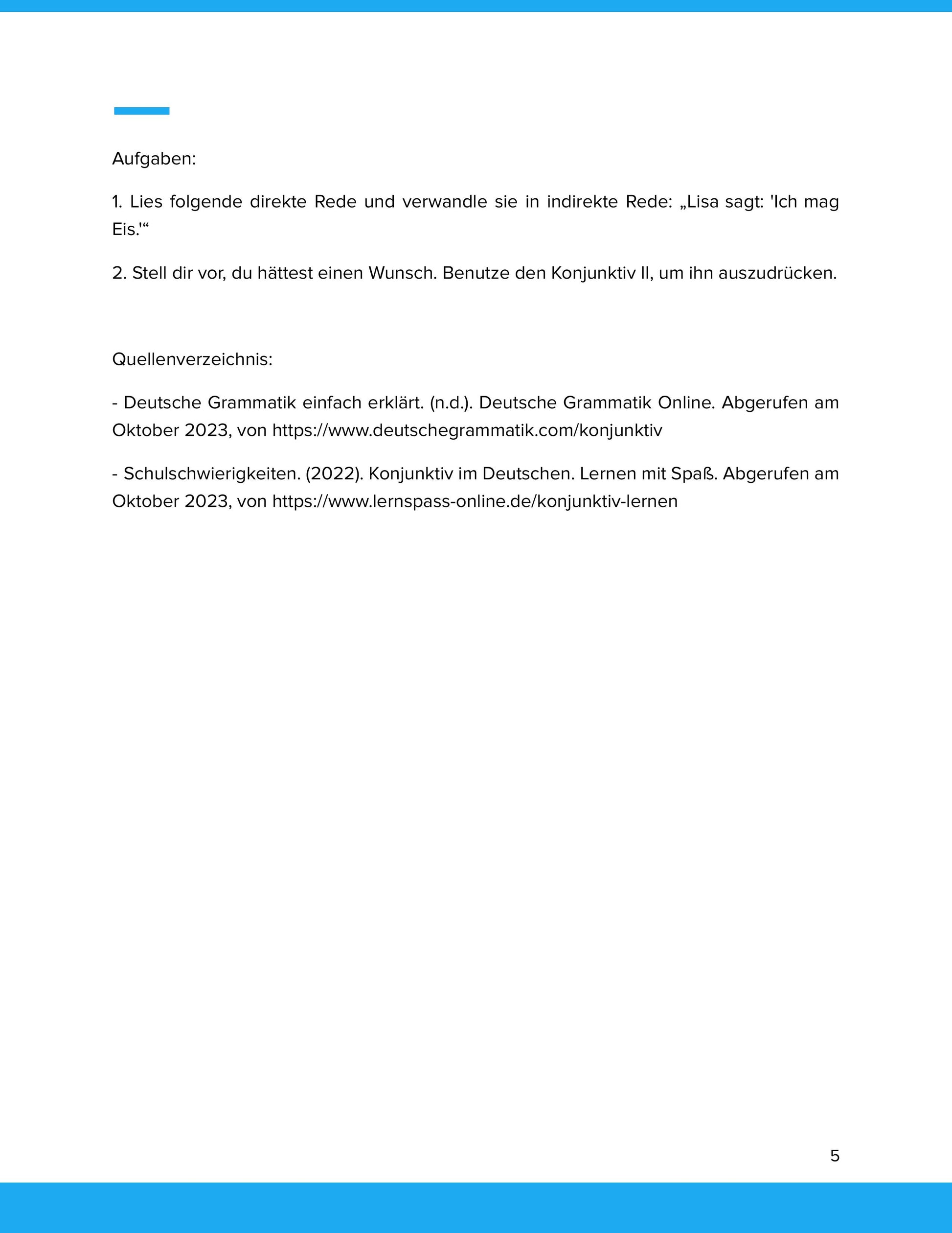 Der Konjunktiv I und II – Gebrauch in indirekter Rede und Irrealis – Unterrichtsmaterial Deutsch SEK I (Kopie)