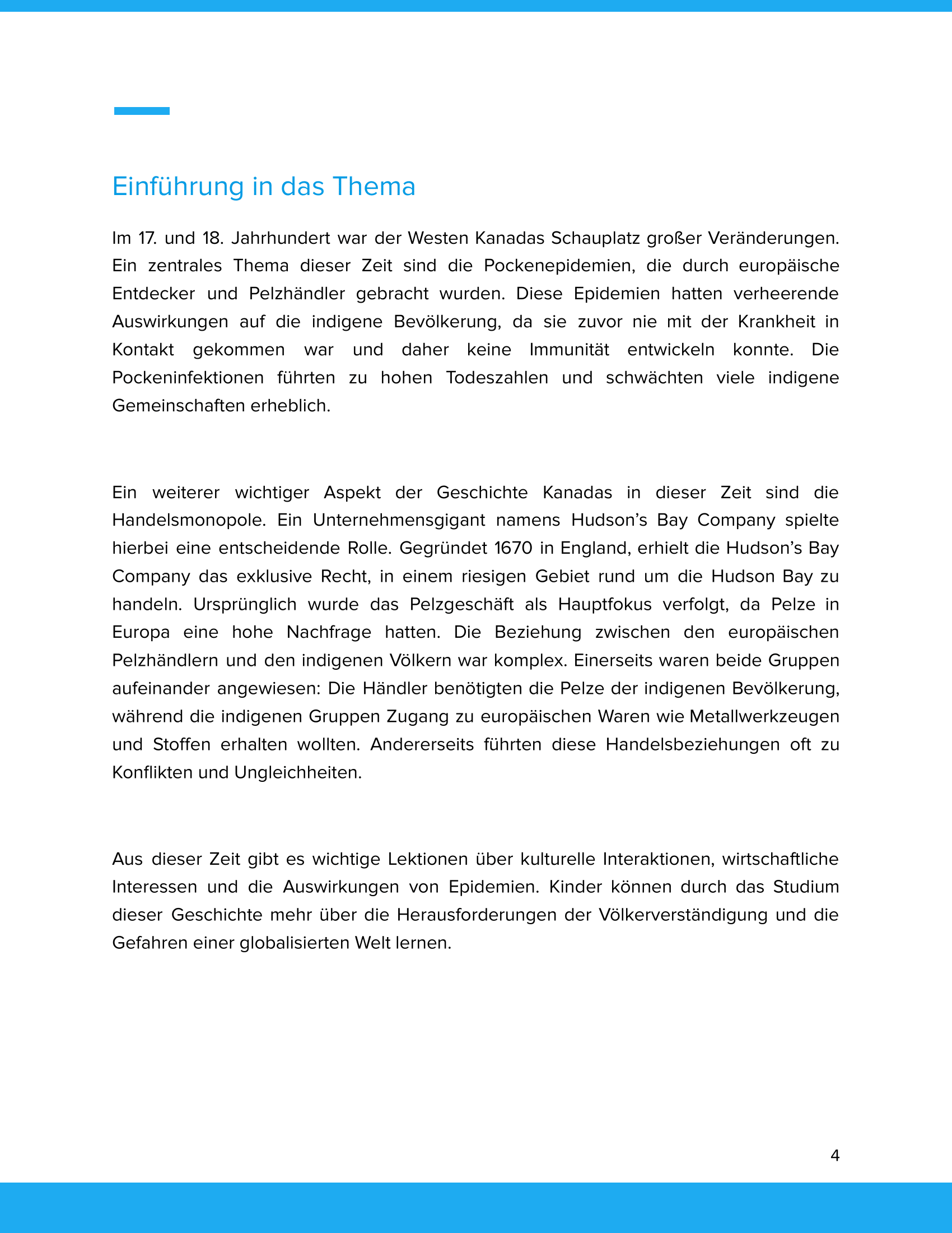 Der Westen Kanadas – Unterrichtsmaterial Pockenepidemien, Handel & Hudson’s Bay Company