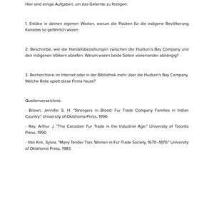 Der Westen Kanadas – Unterrichtsmaterial Pockenepidemien, Handel & Hudson’s Bay Company