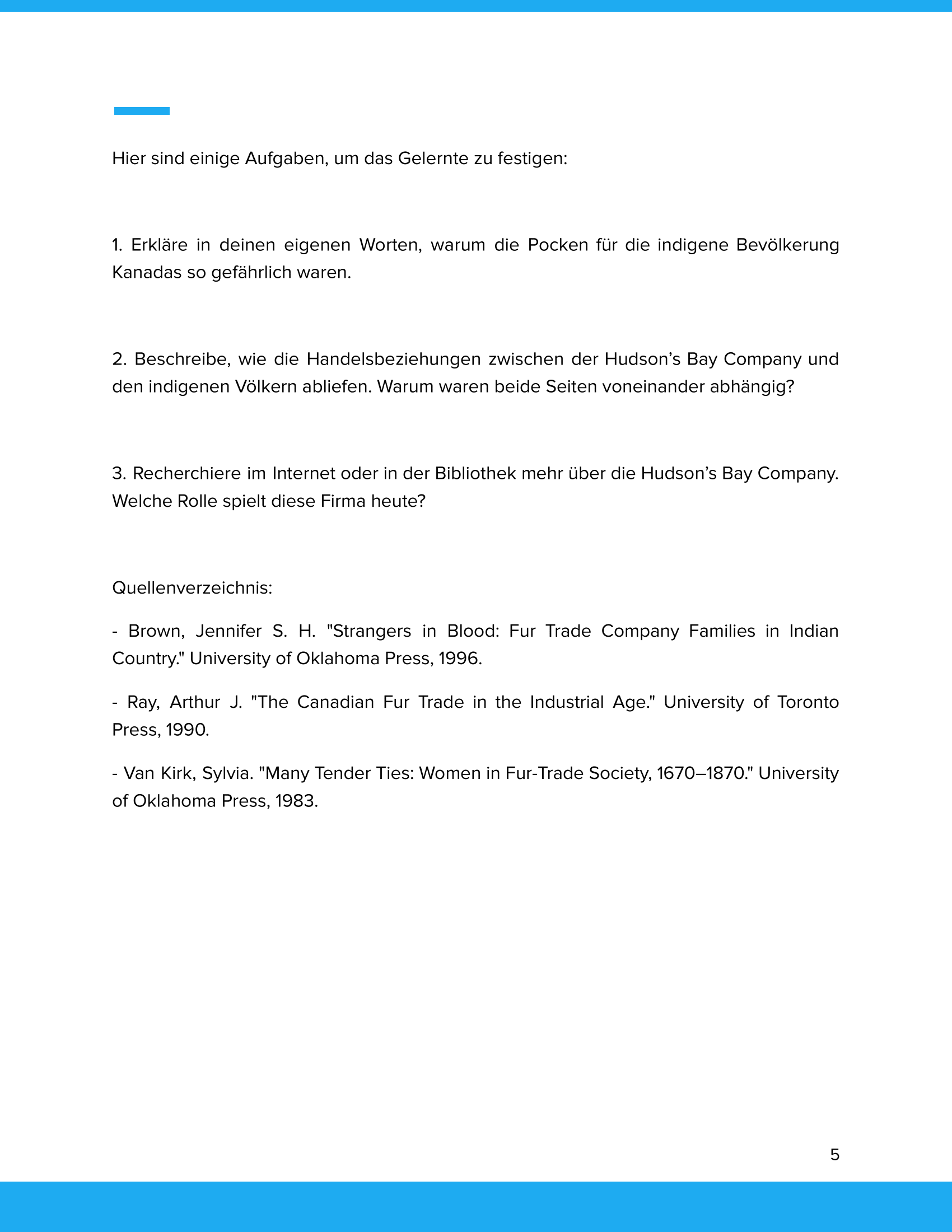 Der Westen Kanadas – Unterrichtsmaterial Pockenepidemien, Handel & Hudson’s Bay Company