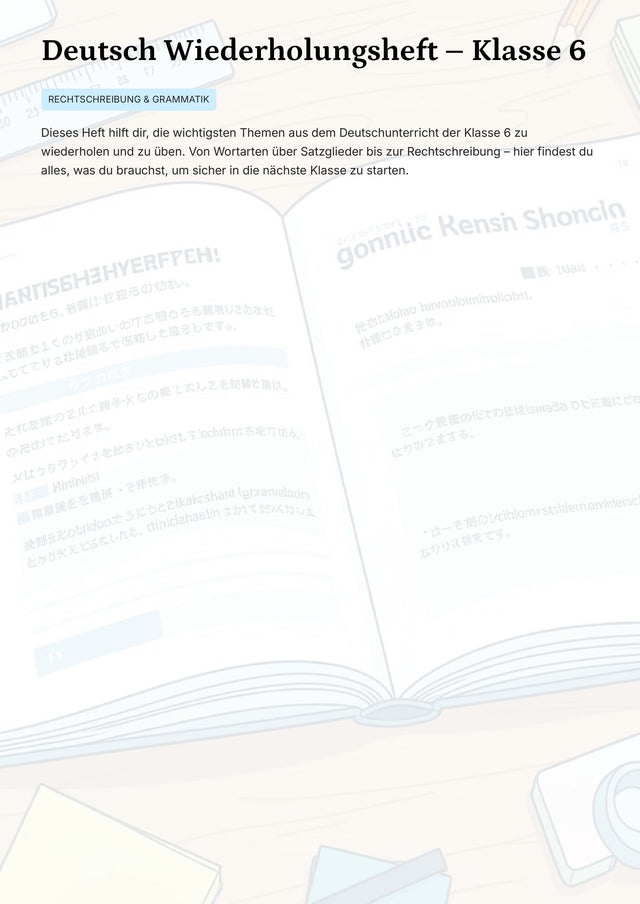 Deutsch Klasse 6 komplett wiederholen – Grammatik, Satzglieder & Rechtschreibung sicher beherrschen