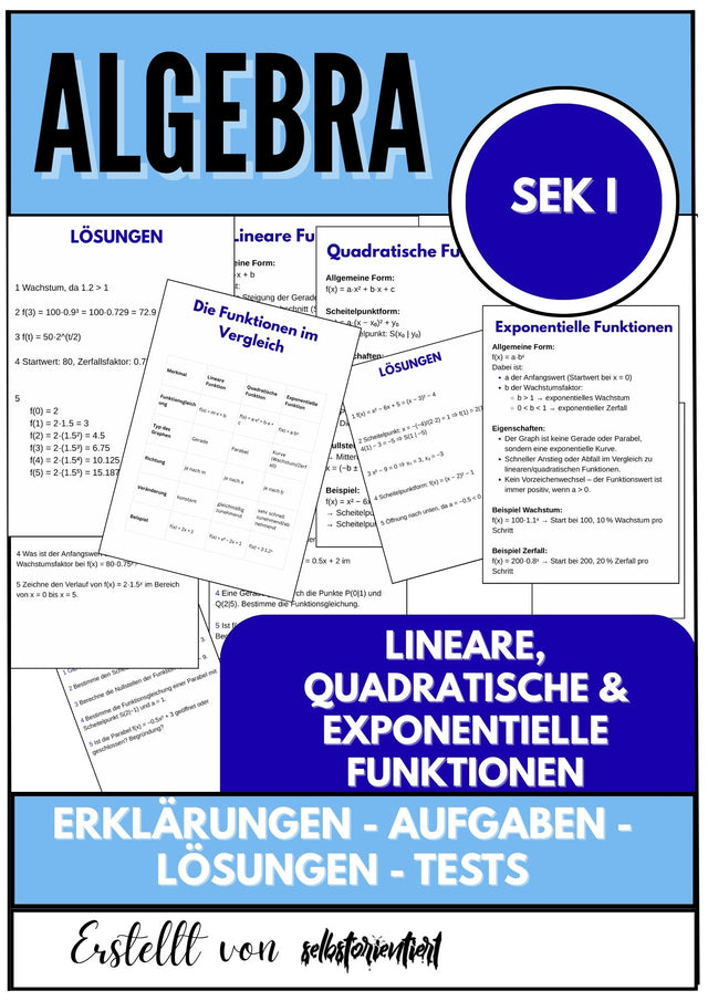 Lineare, quadratische und exponentielle Funktionen – Algebra SEK I