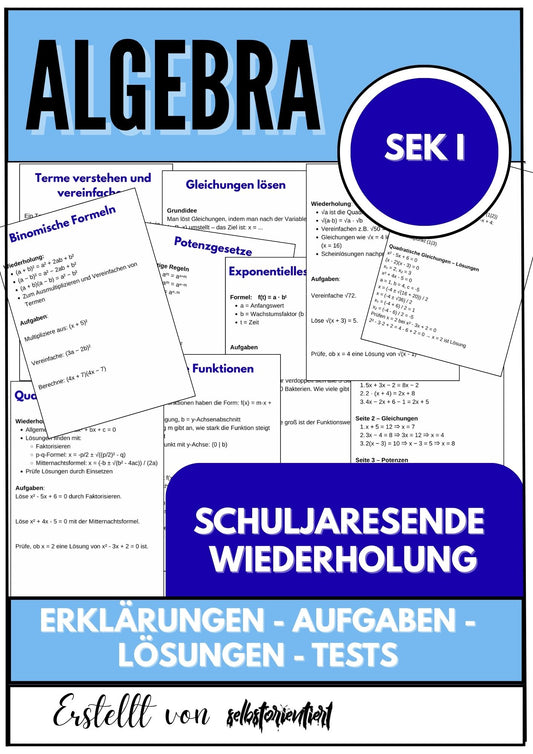 Schuljahresende Wiederholung – Algebra SEK I