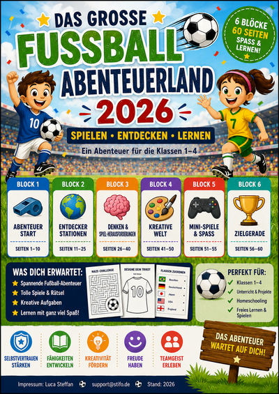 Die große Fußball-Abenteuerwelt 2026 – Das fächerübergreifende Mitmachheft für die Grundschule