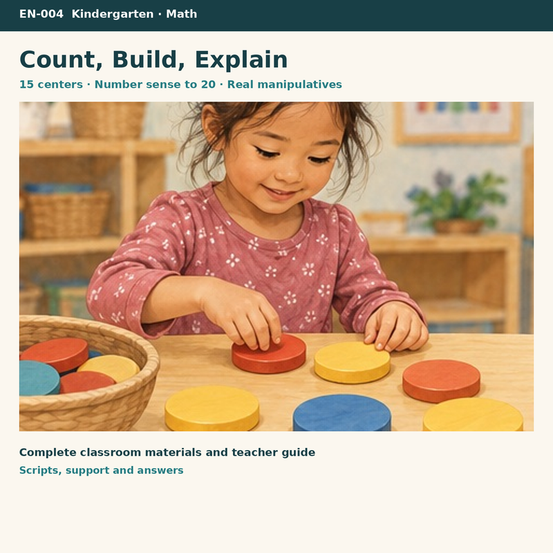 Number Sense to 20 – Kindergarten Math Centers – 15 Stationen auf Englisch – Titelbild