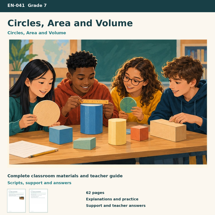 Circles, Area and Volume – Kreis, Fläche und Volumen auf Englisch – Titelbild