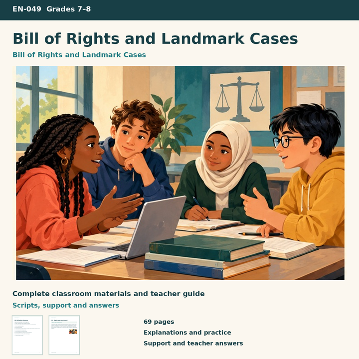 Bill of Rights and Landmark Cases – Grundrechte und Supreme-Court-Fälle auf Englisch – Titelbild