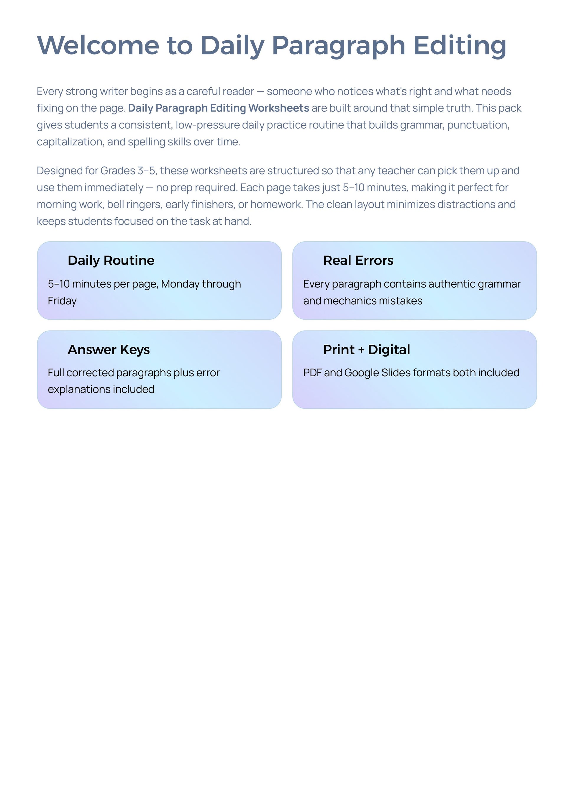 Editing Practice Worksheets | Daily Paragraph Editing Grades 3-5 | Grammar & Punctuation