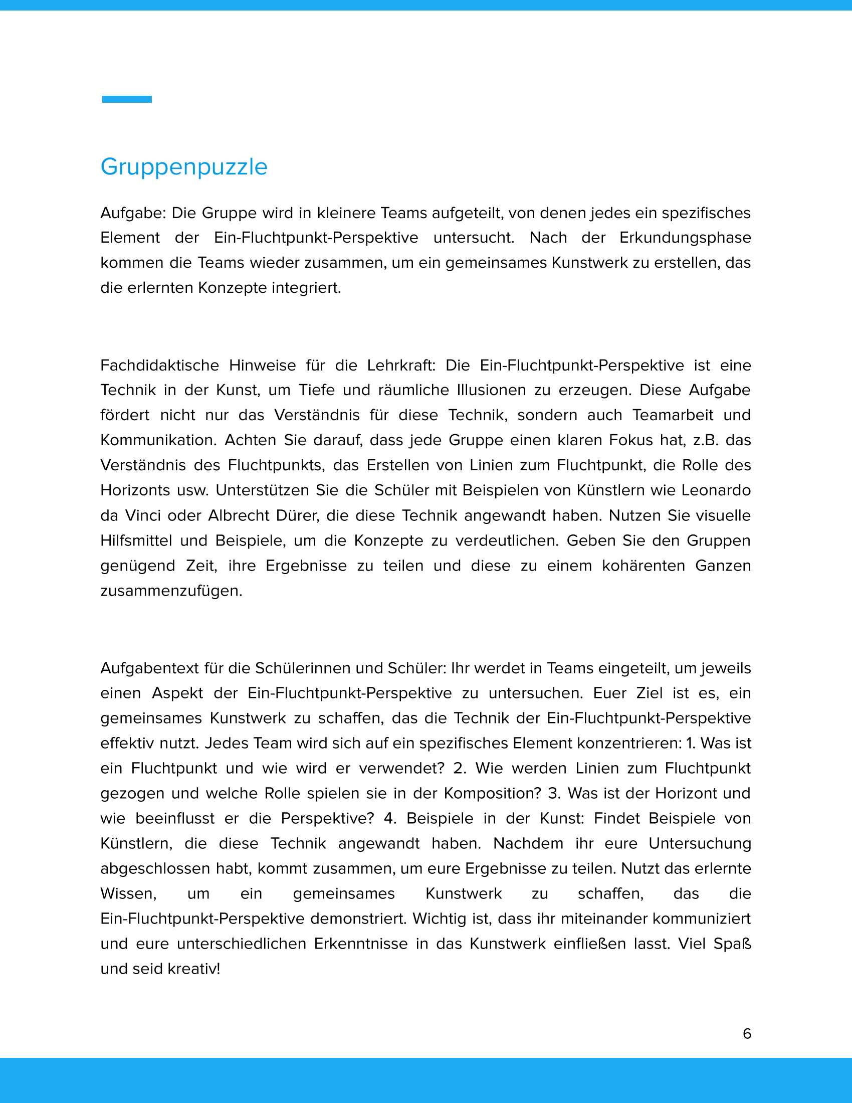 Unterrichtsmaterial „Ein-Fluchtpunkt-Perspektive in der Kunst“ - Kunst SEK I