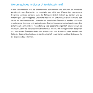 Einführung Geschichte – Die erste Geschichtsstunde Unterrichtsmaterial Geschichte SEK I