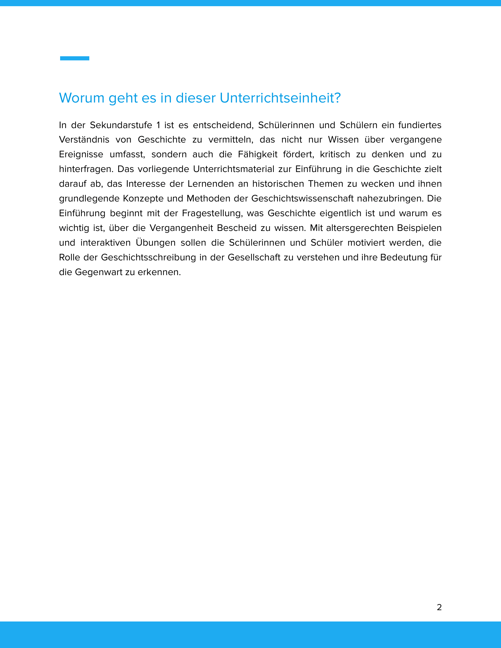 Einführung Geschichte – Die erste Geschichtsstunde Unterrichtsmaterial Geschichte SEK I