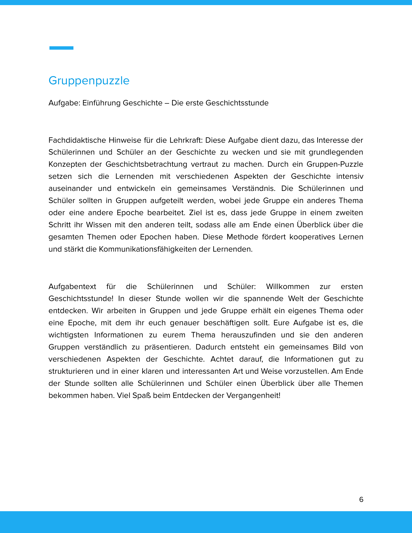 Einführung Geschichte – Die erste Geschichtsstunde Unterrichtsmaterial Geschichte SEK I