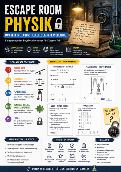 Escape Room Physik – Das geheime Labor: Hebelgesetz & Flaschenzug