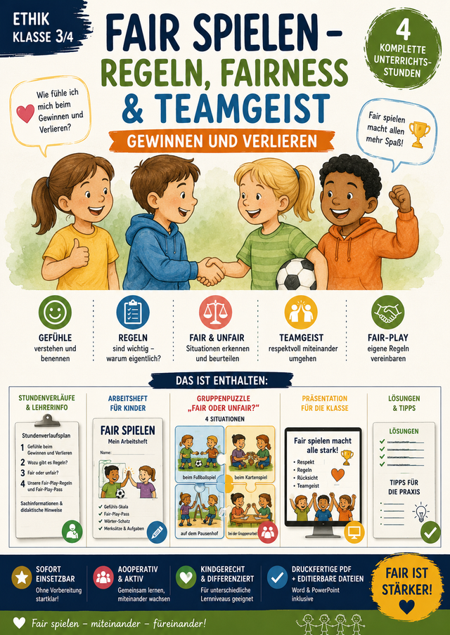 Fair spielen – Regeln, Fairness & Teamgeist | Gewinnen und Verlieren | Ethik Klasse 3/4