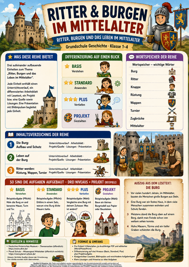 Ritter & Burgen im Mittelalter – Unterrichtsmaterial Grundschule (Klasse 1–4)