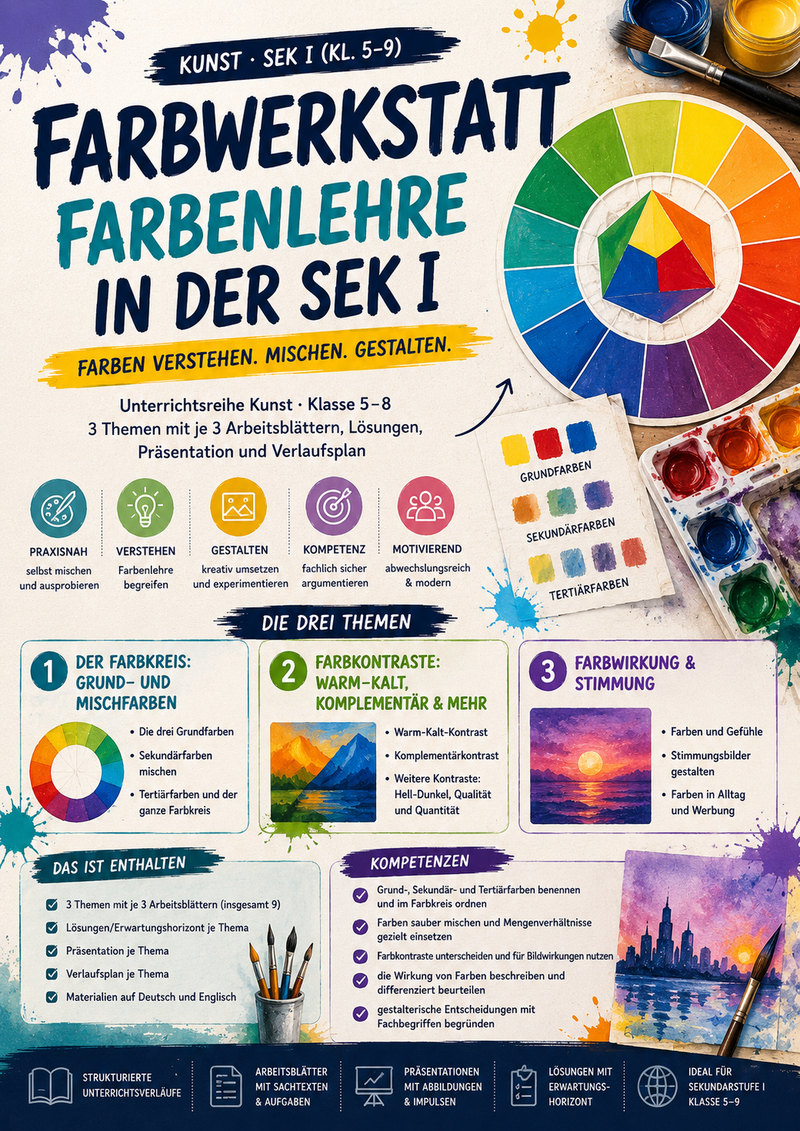 Farbwerkstatt: Farbenlehre in der Sek I – Farbkreis, Kontraste & Farbwirkung | Kunst Klasse 5–8