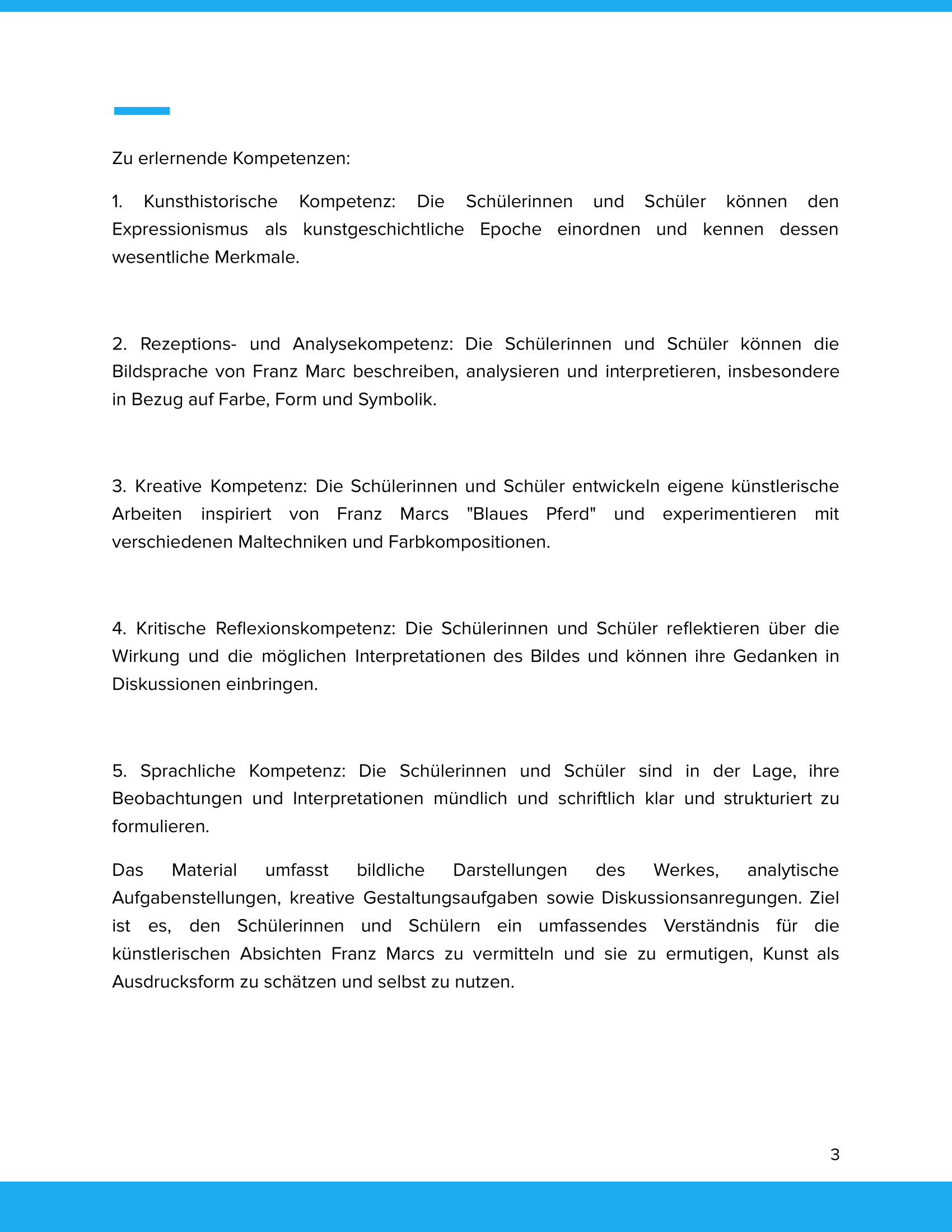 Franz Marc – „Blaues Pferd“ – Kunstunterricht SEK I