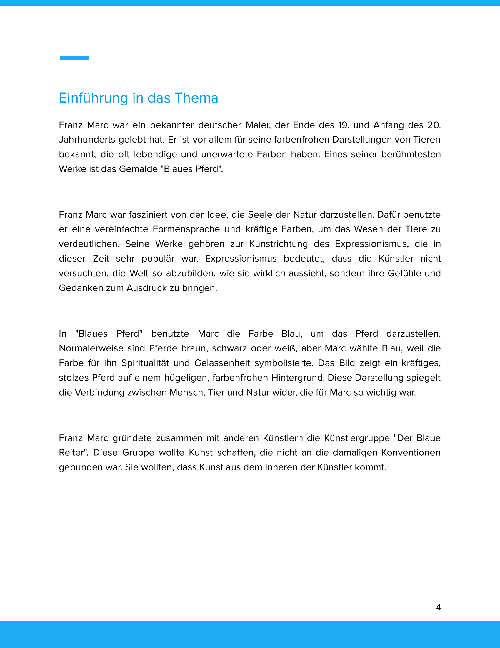 Franz Marc – „Blaues Pferd“ – Kunstunterricht SEK I