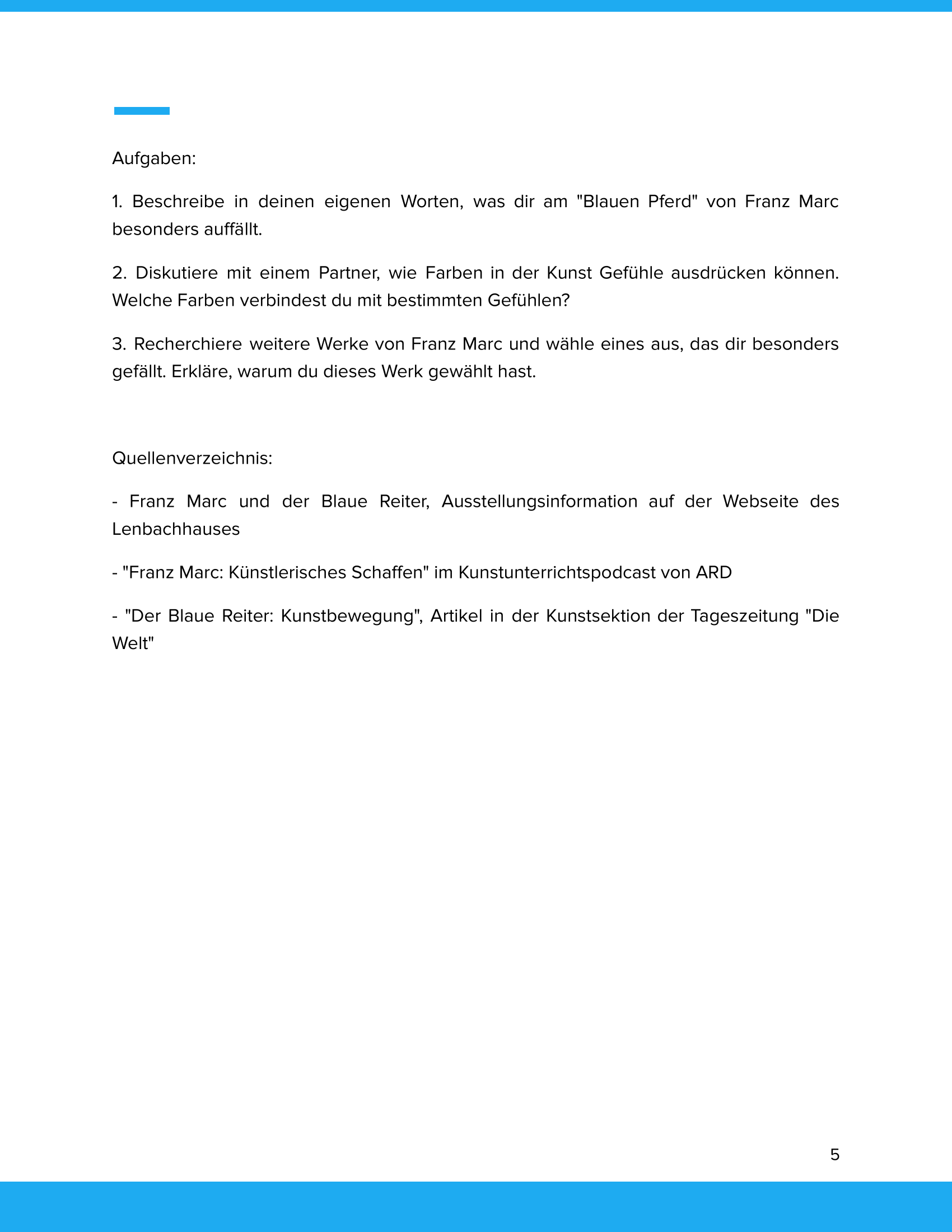 Franz Marc – „Blaues Pferd“ – Kunstunterricht SEK I