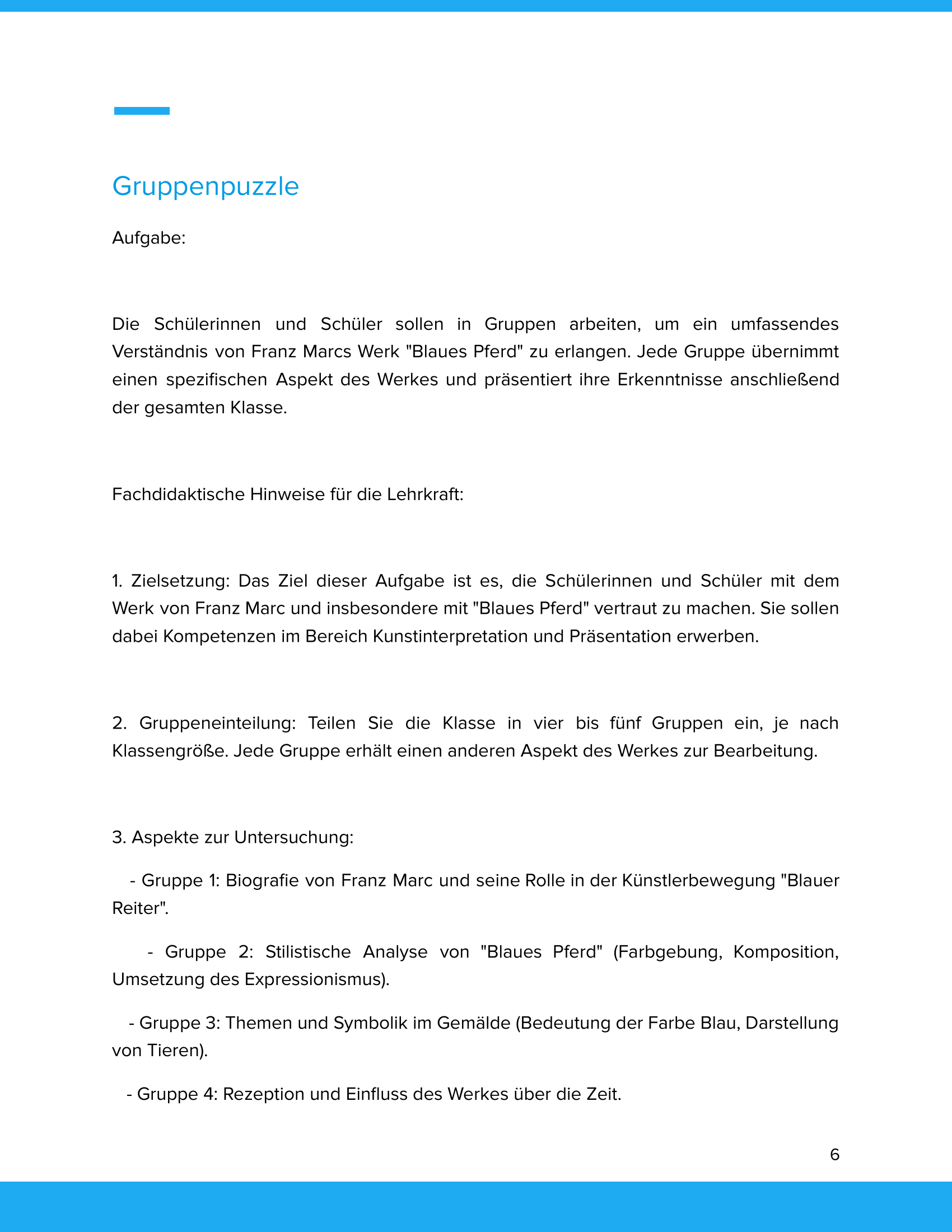 Franz Marc – „Blaues Pferd“ – Kunstunterricht SEK I