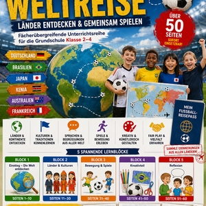 Fußball und Weltreise Unterrichtsmaterial für Klasse 5 bis 9 zu Erdkunde, Kunst, Musik, visueller Wirkung, Farbgestaltung, Symbolen, Sounddesign und Medienkompetenz