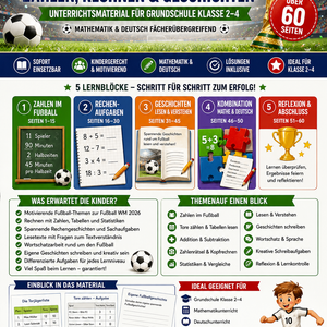 Fußballzahlen und Geschichten Unterrichtsmaterial für Klasse 2 bis 4 mit Rechenaufgaben, Lesetexten und Schreibanlässen rund um Fußball
