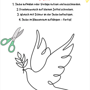Wir basteln eine Friedenstaube – Vorlage für Klasse 1 bis 4