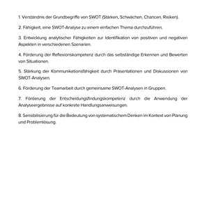 SWOT-Analyse – Unternehmen verstehen, bewerten und planen (SEK I, Klasse 7 bis 10)
