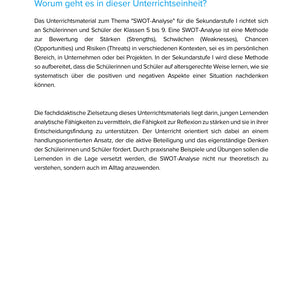 SWOT-Analyse – Unternehmen verstehen, bewerten und planen (SEK I, Klasse 7 bis 10)