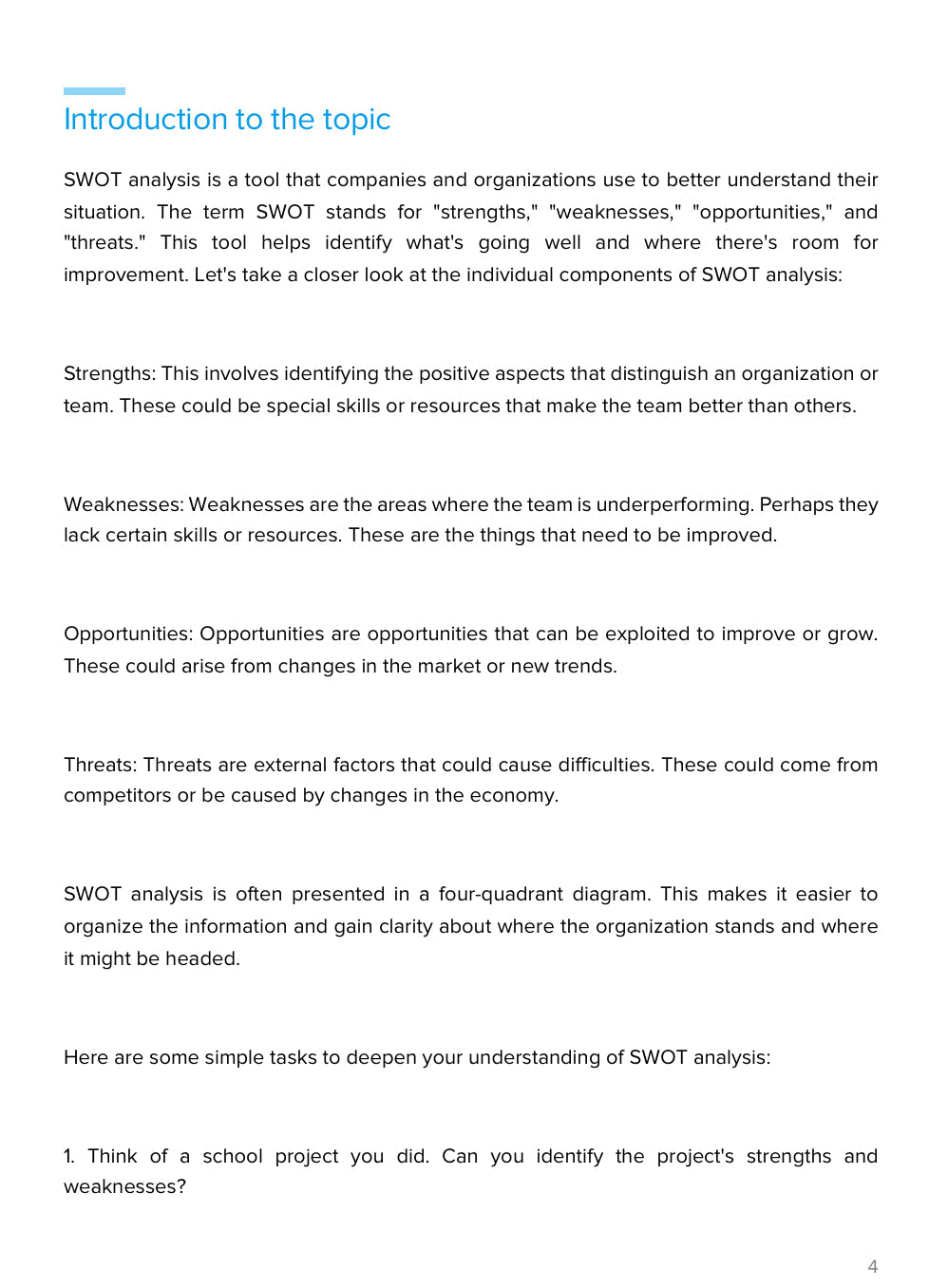 SWOT Analysis – Strategic Thinking & Business Planning | Economics & Entrepreneurship Resource | GRADE 7–10