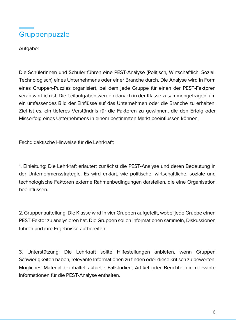 PEST-Analyse – Unternehmen im Umfeld verstehen und bewerten (SEK I, Klasse 7 bis 10)