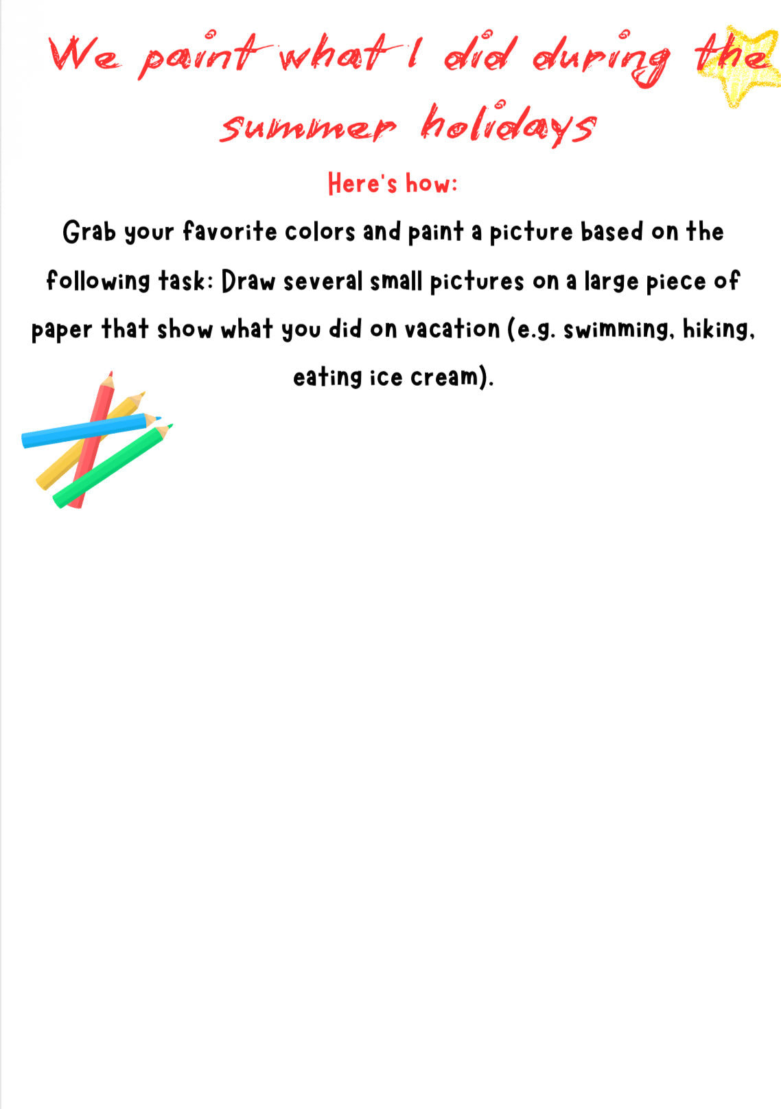 Summer Holiday Reflection – All About My Vacation Drawing Worksheet