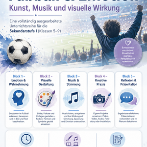 Fußball-WM 2026 Unterrichtsmaterial für Klasse 5 bis 9 zu Emotion, Kunst, Musik, visueller Wirkung, Farbgestaltung, Symbolen und Sounddesign
