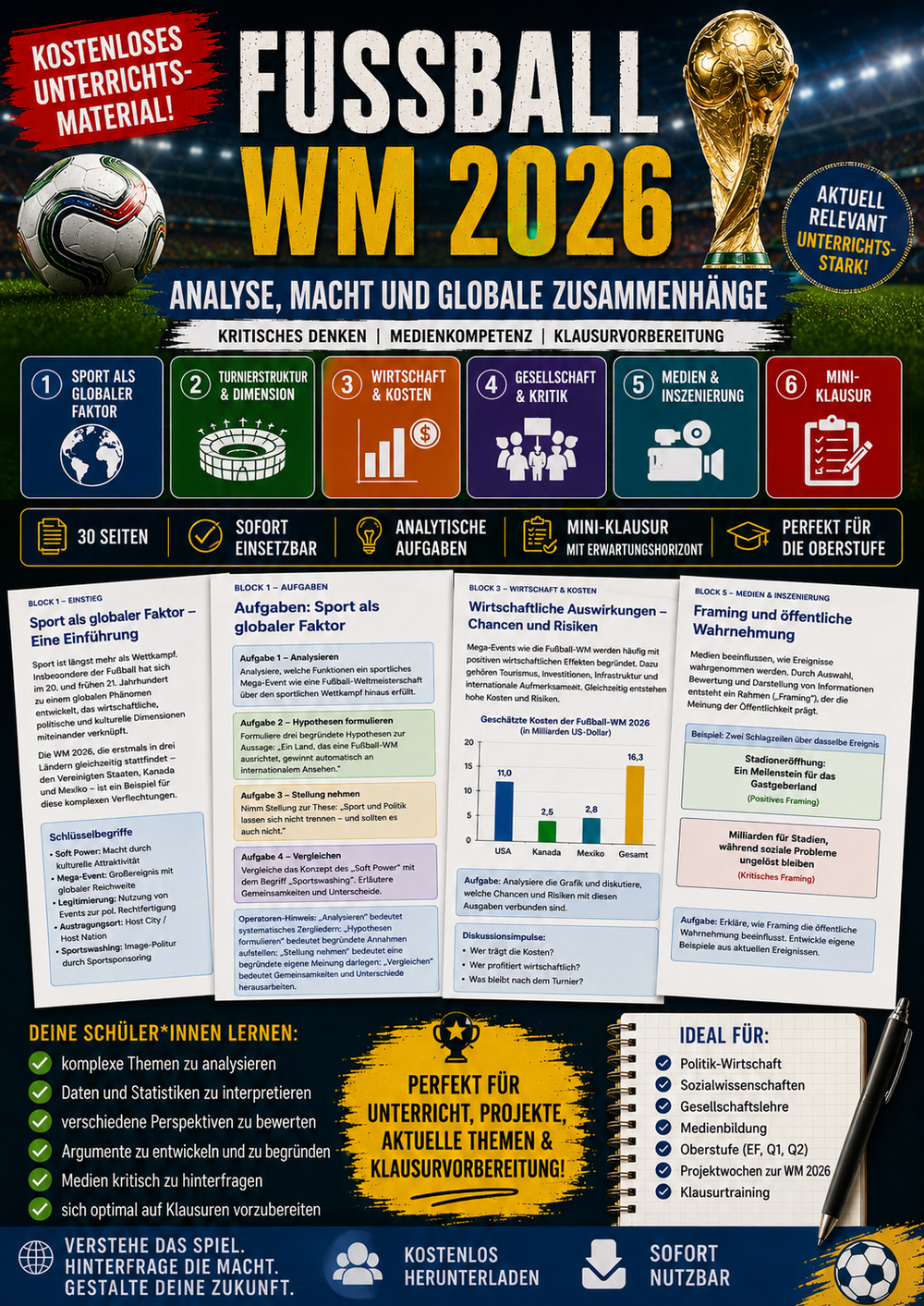 Fußball WM 2026 – Analyse, Macht und globale Zusammenhänge | SEK II Kostenloses Unterrichtsmaterial