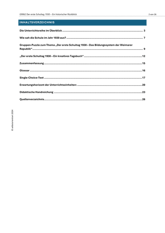 „Der erste Schultag 1930“ - Unterrichtsmaterial Grundschule