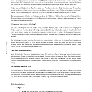 „Der erste Schultag 1930“ - Unterrichtsmaterial Grundschule