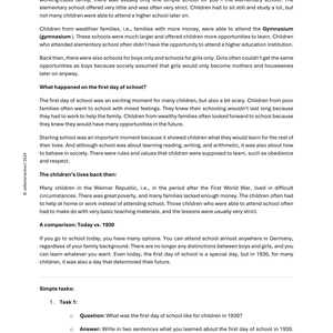 What Was School Like In 1930? - WORKBOOK | Grade 7 - 9