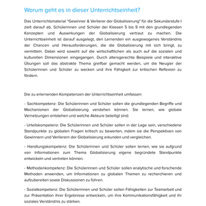 Gewinner & Verlierer der Globalisierung Unterrichtsmaterial Geographie SEK I
