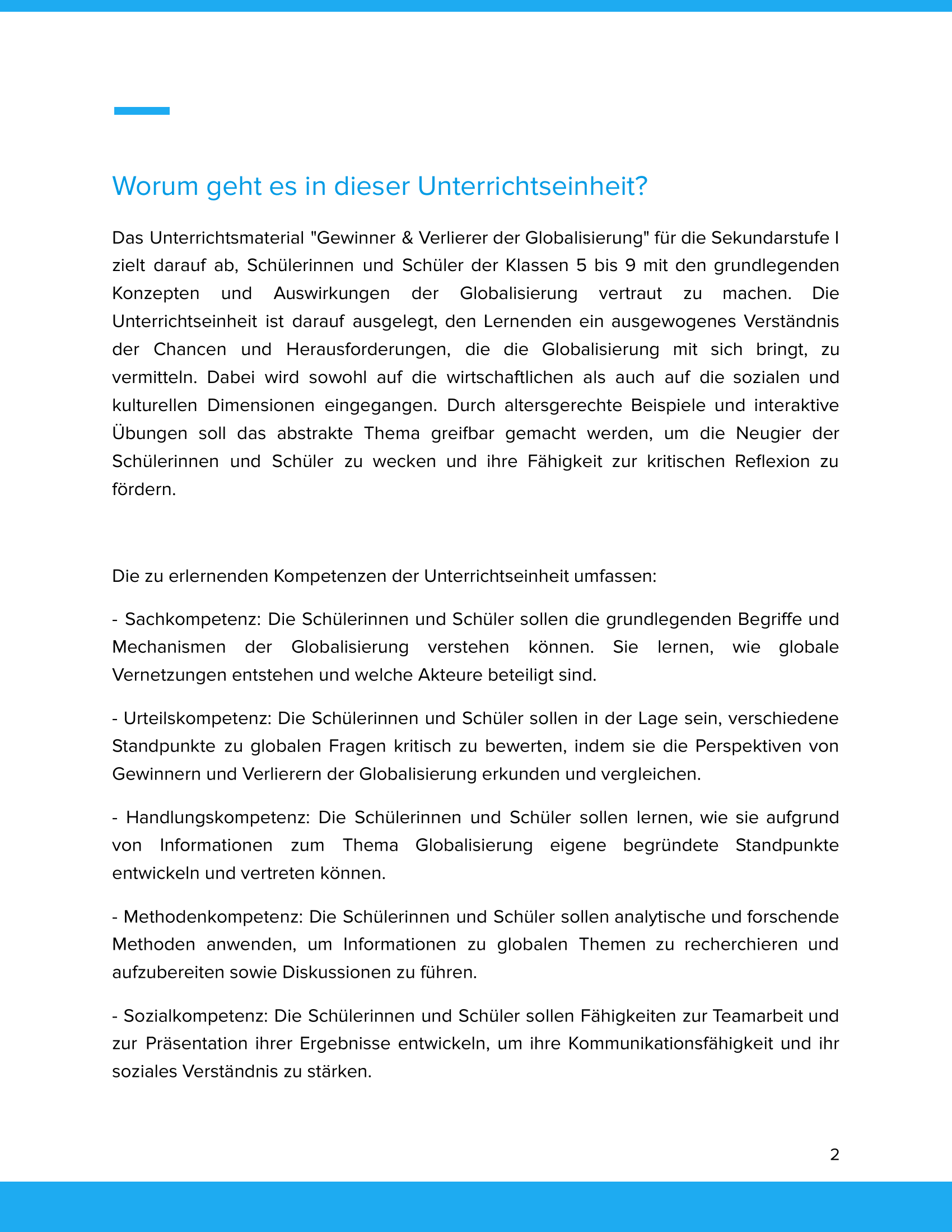 Gewinner & Verlierer der Globalisierung Unterrichtsmaterial Geographie SEK I