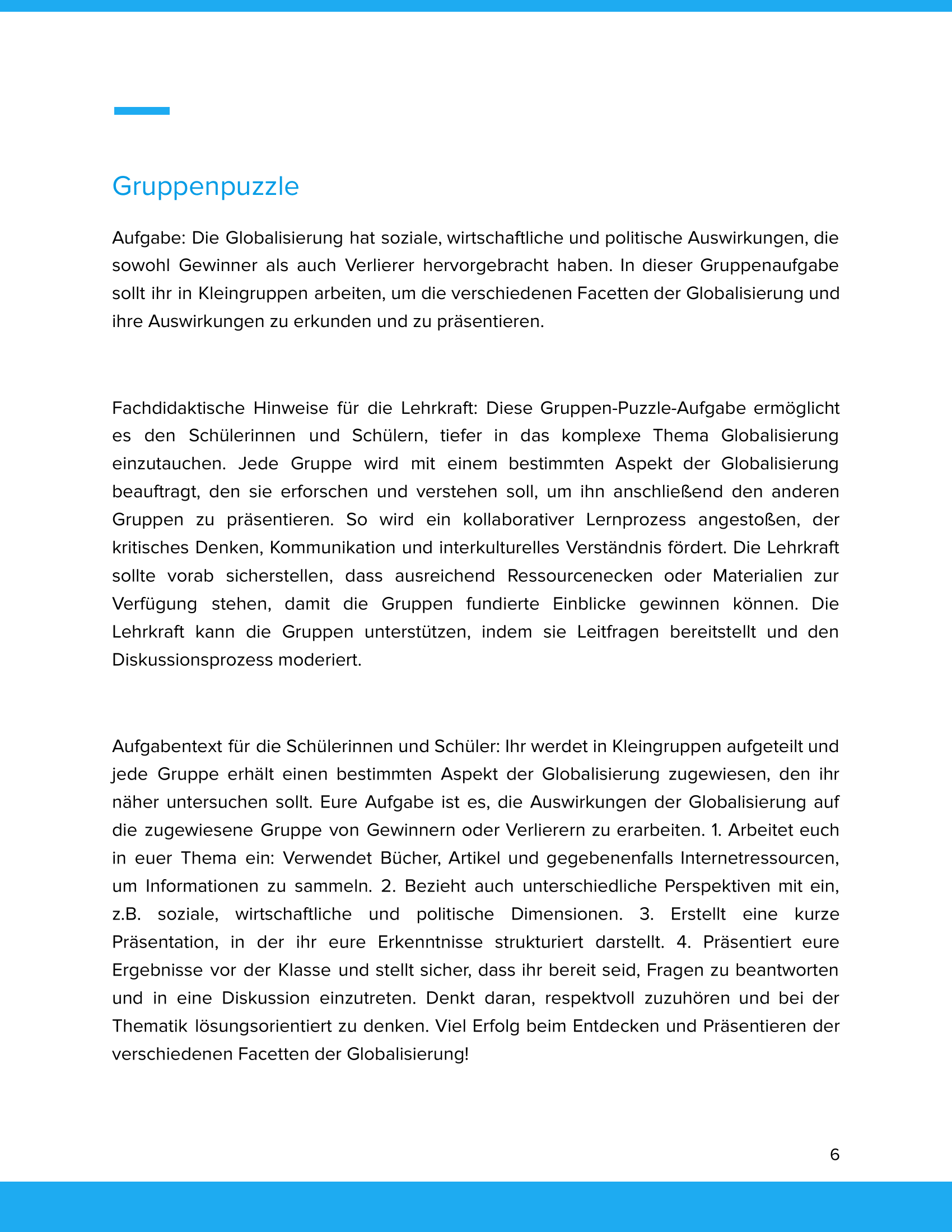 Gewinner & Verlierer der Globalisierung Unterrichtsmaterial Geographie SEK I