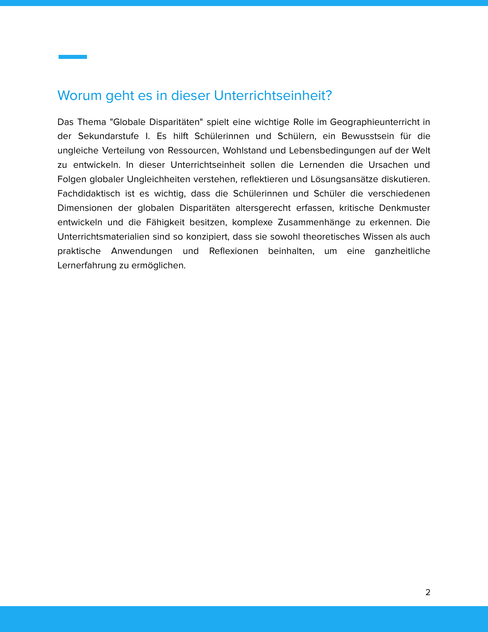 Globale Disparitäten | Unterrichtsmaterial Geographie SEK I