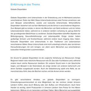 Globale Disparitäten | Unterrichtsmaterial Geographie SEK I
