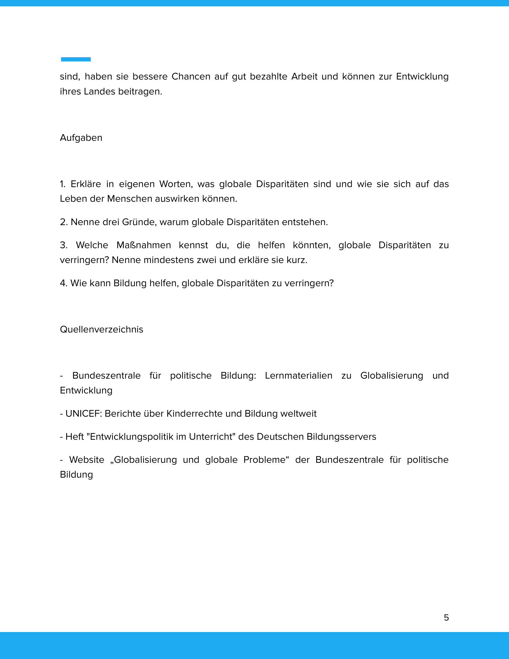 Globale Disparitäten | Unterrichtsmaterial Geographie SEK I