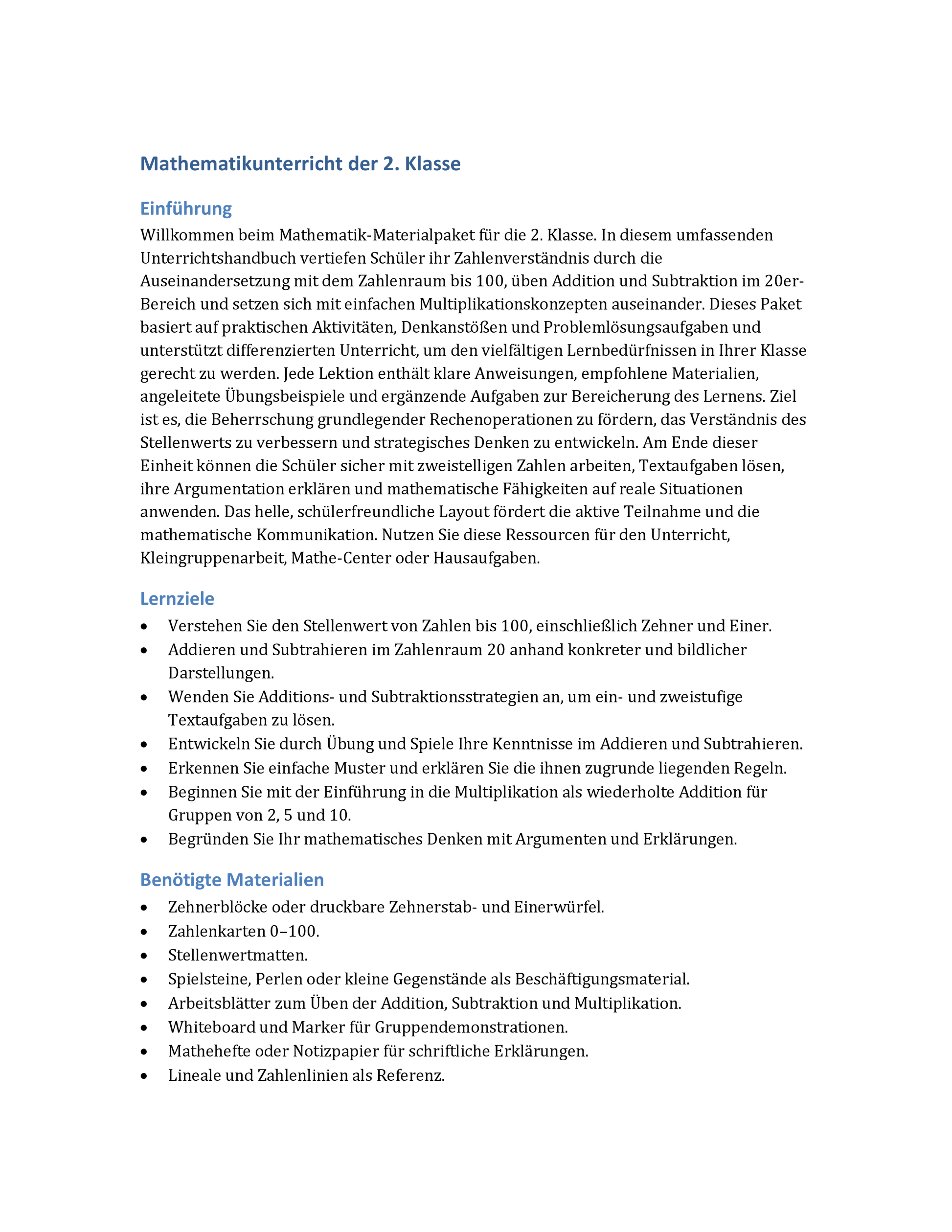 Mathe-Reise Klasse 2 – Zahlenraum bis 100 & Rechenabenteuer